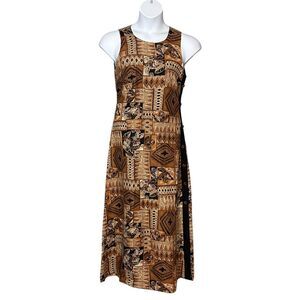 Vintage 80s Misty Lane Sleeveless Maxi Dress Linen Ethnic Tribal Back Zip Size 8